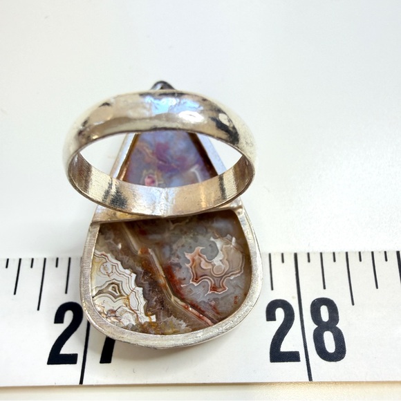 💕 Natural Crazy lace agate gemstone ring. Silver overlay handmade size 5 - Picture 5 of 7